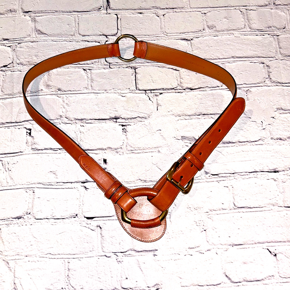 Vintage Rare Ralph Lauren Equestrian Belt Large D ring Leather Brass Sz. XL